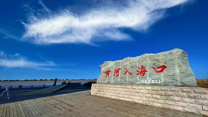 △黃河入?？谖挥谏綎|東營市墾利區(qū)。(總臺央視記者彭漢明拍攝)