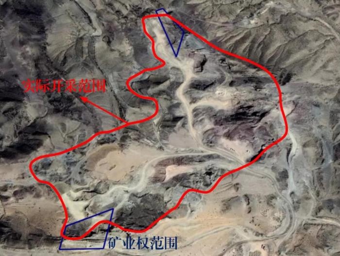 2021年5月的衛(wèi)星遙感影像顯示，白土崗子石料廠礦業(yè)權(quán)面積僅16.65畝，越界開采達(dá)207畝，超出12.4倍