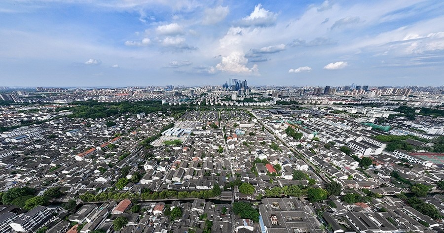 2023年7月3日拍攝的蘇州平江歷史文化街區(qū)（無人機(jī)照片）。新華社記者 李博 攝