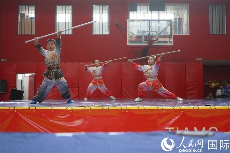 圖為開幕式現(xiàn)場兒童武術(shù)表演。人民網(wǎng)記者 許放攝