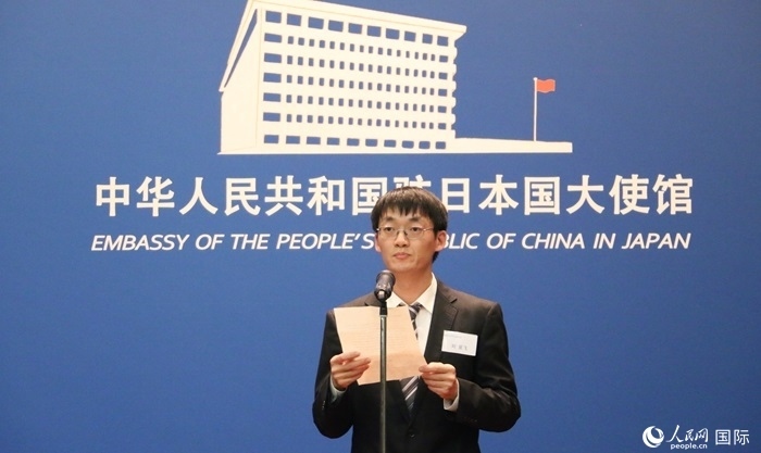 獲獎(jiǎng)學(xué)生代表、大阪大學(xué)博士生劉亞飛發(fā)表感言。人民網(wǎng) 許可攝