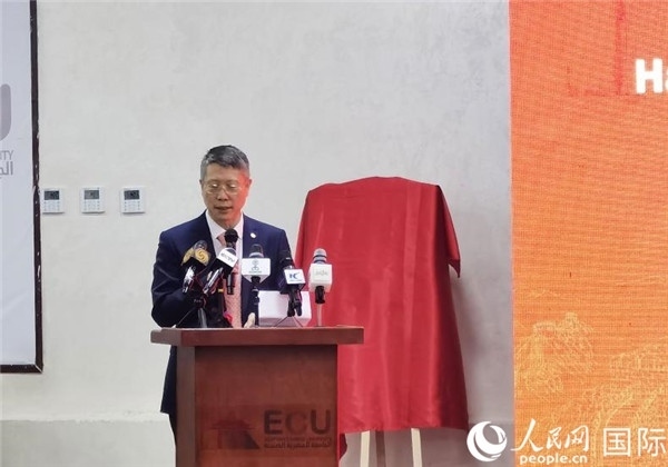 中國(guó)石化非洲代表處總代表衛(wèi)東致辭。人民網(wǎng)記者 沈小曉攝