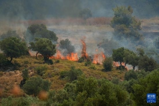 6月12日，以色列北部加利利地區(qū)遭受火箭彈襲擊后冒出滾滾濃煙。新華社發(fā)（阿亞爾·馬戈林攝/基尼圖片社）