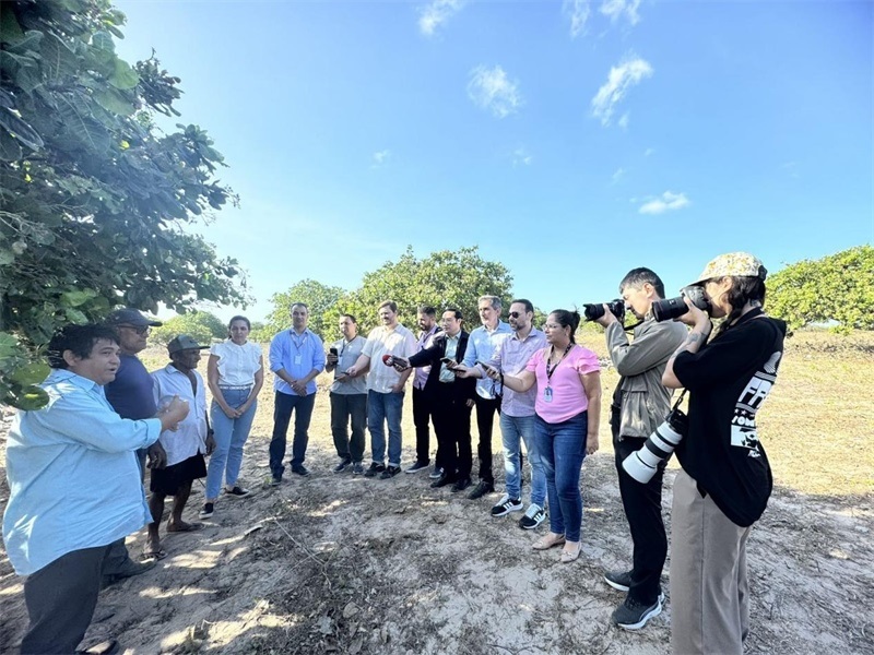 聯(lián)合采訪團(tuán)正在采訪中國企業(yè)在若昂卡馬拉市的扶貧開放項(xiàng)目 。孫佳攝