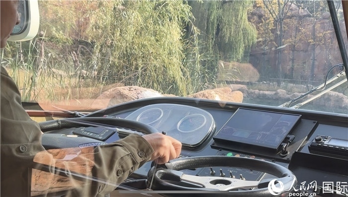 鄭州銀基動(dòng)物王國(guó)水陸兩棲觀光車駕駛室。人民網(wǎng) 謝瑩攝