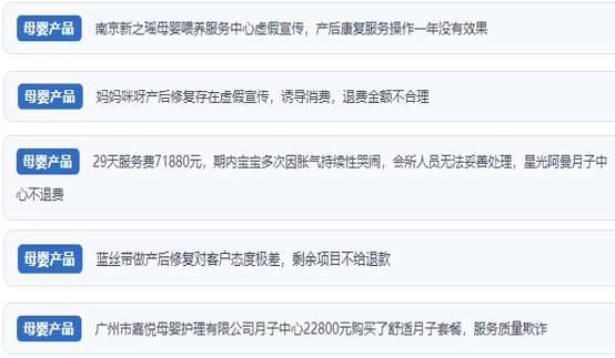 網(wǎng)友涉及產(chǎn)后康復保健消費糾紛的相關投訴問題。（“人民投訴”用戶投訴截圖）