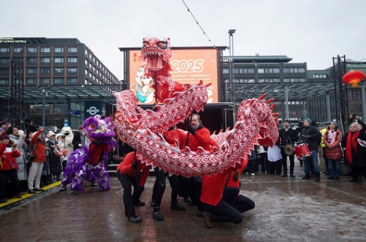 舞龍、舞獅表演。中國駐芬蘭大使館供圖